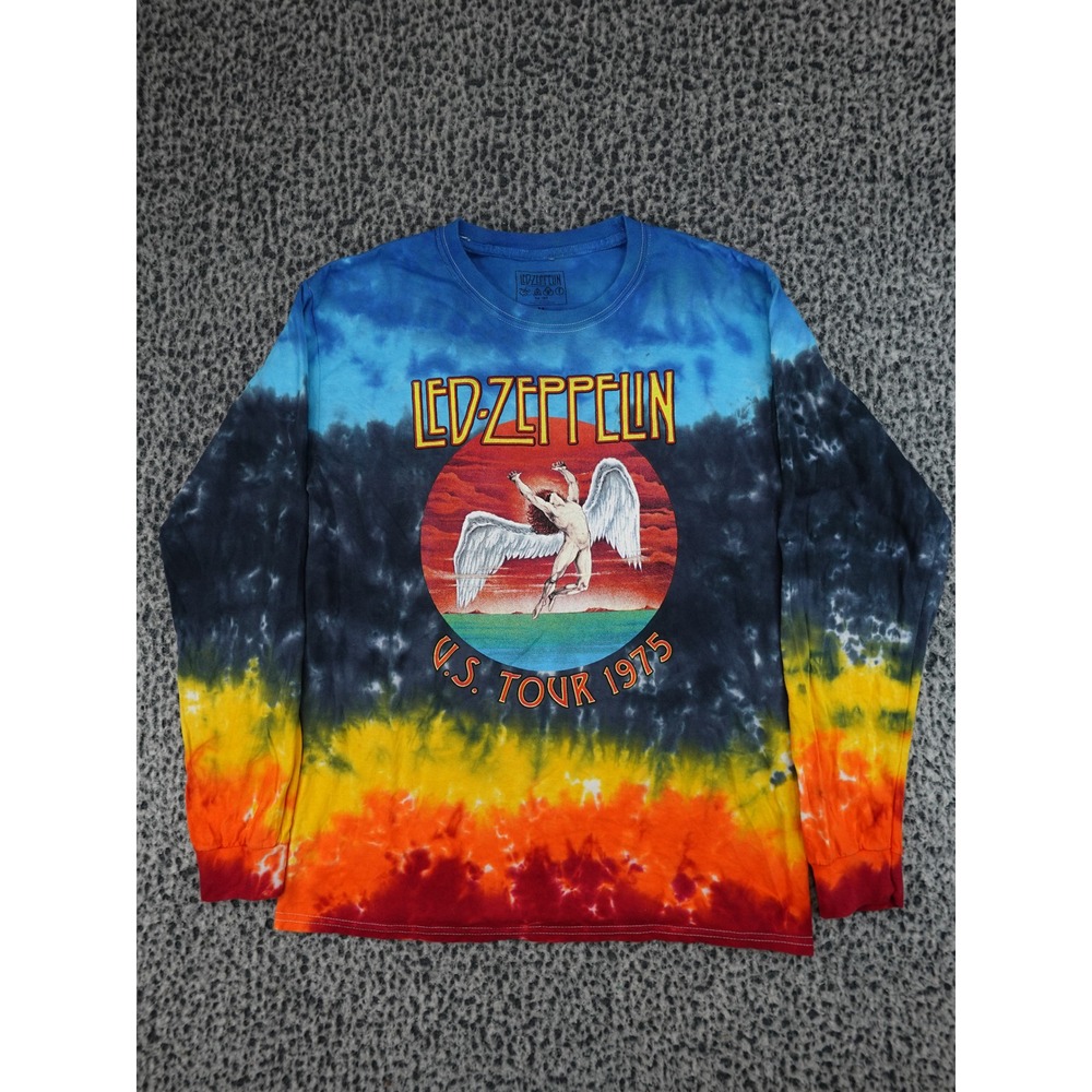 Led Zeppelin Long Sleeve T-Shirt Mens Medium Multi Tie-Dye 1975 Tour Swan Song